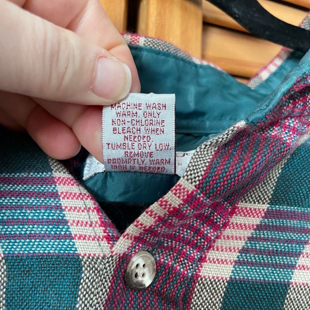 Vintage Plaid Flannel Button Down Shirt 1970s 1980s - Picture 4 of 6